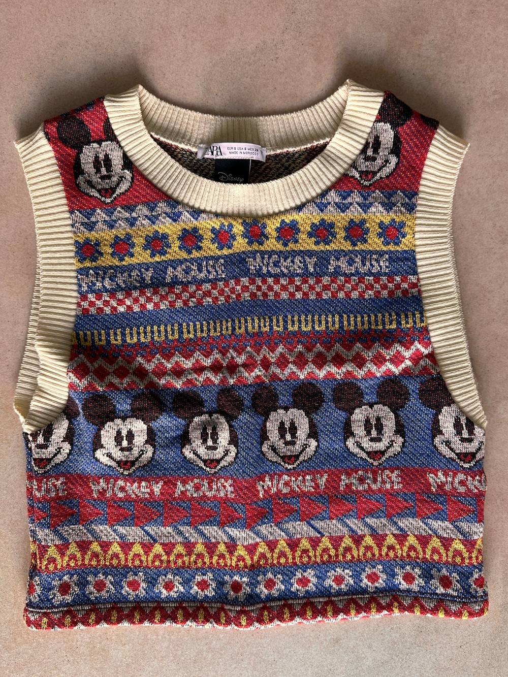 Zara X Disney Mickey Mouse Fair Isle Jacquard Sweater Vest